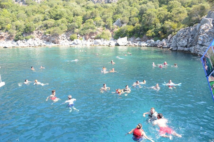From Marmaris: Day Trip by Glass Bottom Semi Submarine - The underwater viewing room and the sunken ship