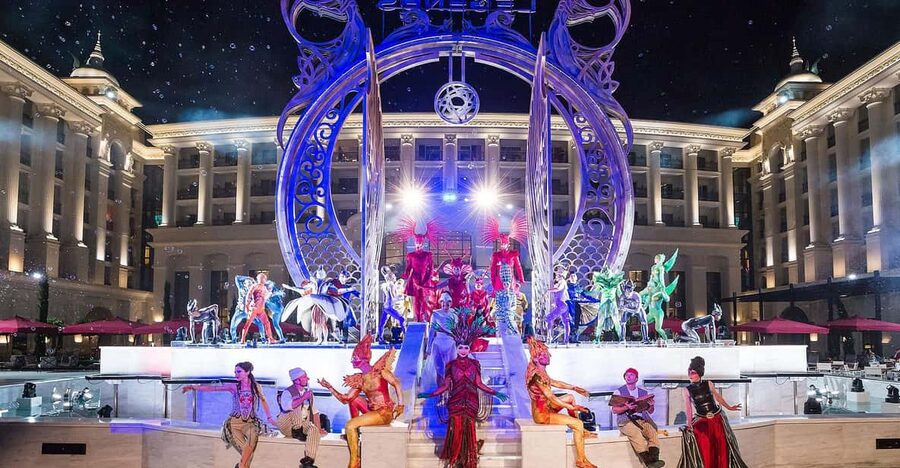 From Side: Land Of Legends Night Show With Transfer - The light, laser, and water performance