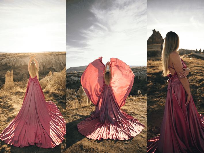 Göreme: Cappadocia Satin Flying Dress Rental - Sunrise and sunset are the whole point