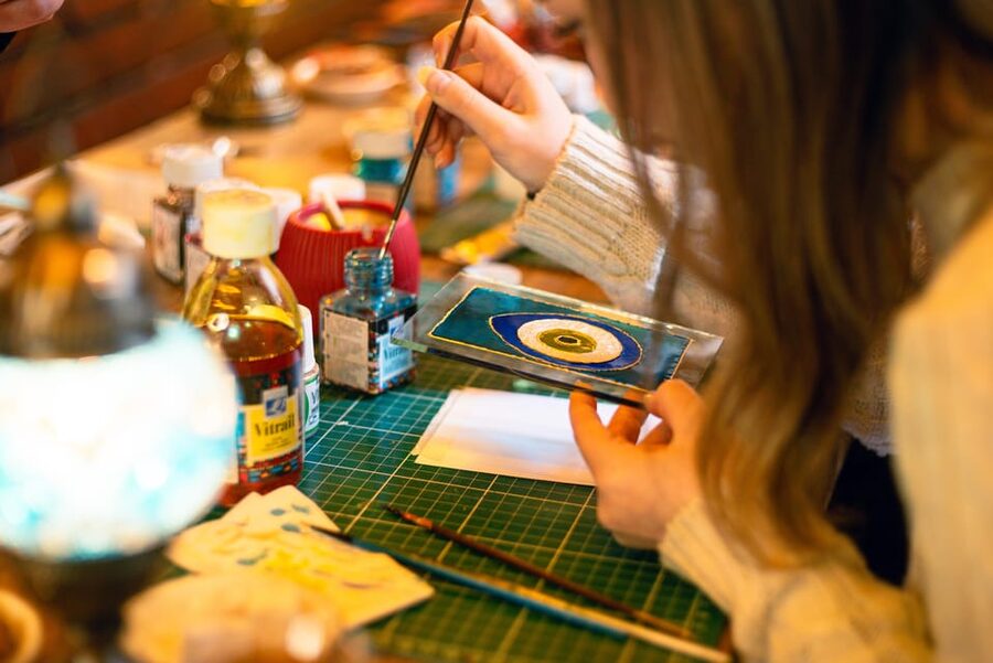 Istanbul: Traditional Stained Glass Painting Workshop - Painting the glass, one careful section at a time