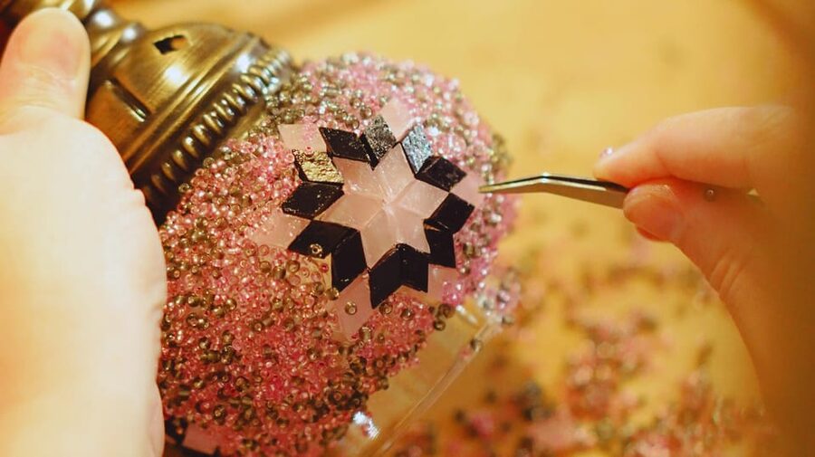 Istanbul: Turkish Mosaic Lamp Workshop with Bosphorus View - Choosing colors and placing the stencil