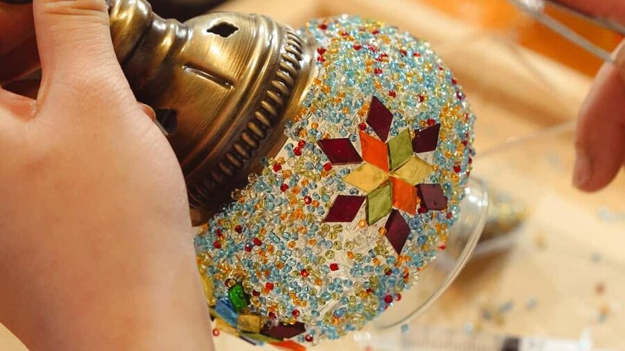 Istanbul: Turkish Mosaic Lamp Workshop with Bosphorus View - Tea, Turkish delight, and the drying break