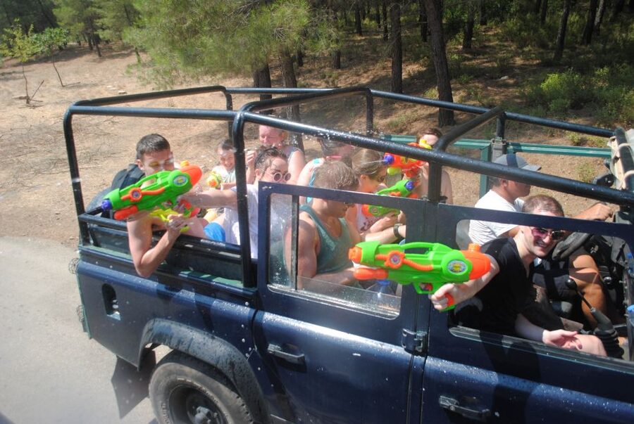 Marmaris Jeep Safari Water Fight, Colour and Foam Party - Morning pickup and the Jeep convoy